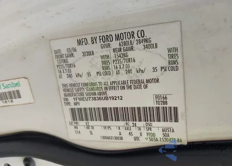 2006 Ford Explorer Xlt from USA, damaged, VIN 1FMEU73836UB19212